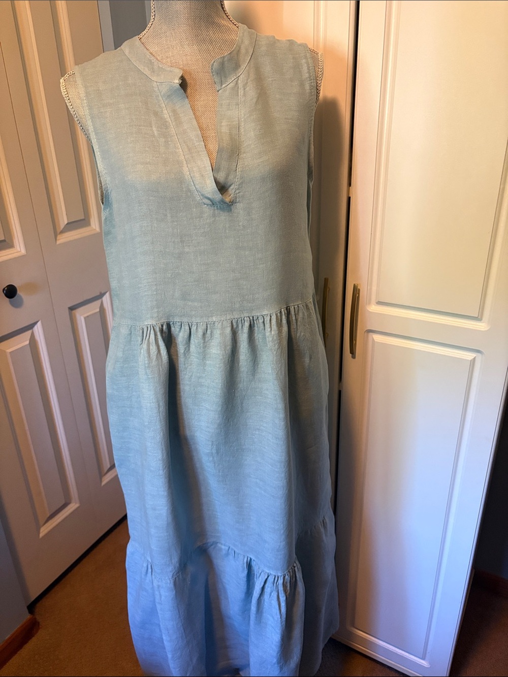 FRANCESCA BETTINI 100% Italian Linen Sleeveless Tiered Dress Italy Size M